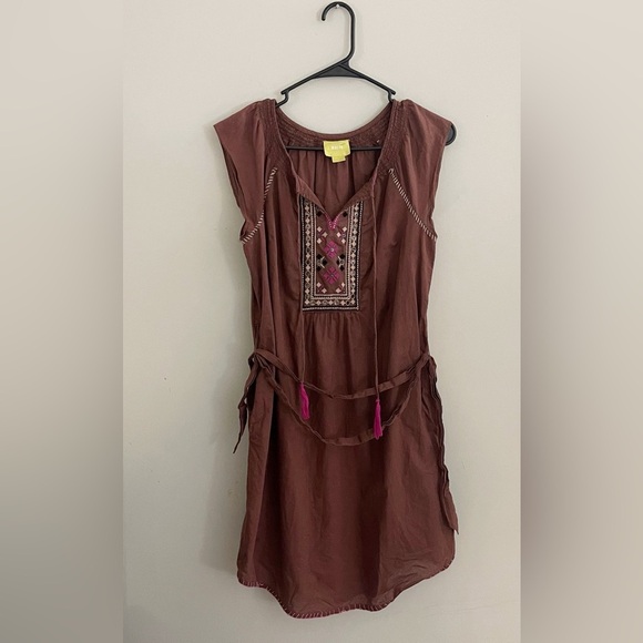 Maeve Anthropologie Brown and Pink Embellished Western Boho Style Dress Casual - Picture 9 of 9